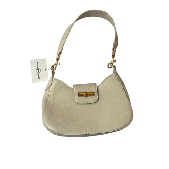Pretty Simple Cream Vegan Leather Bamboo Shoulder Bag - Picture 4 of 14